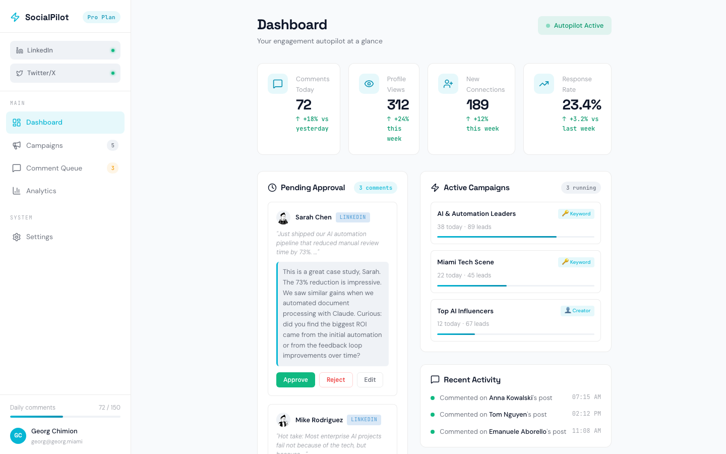 SocialPilot · AI LinkedIn Engagement