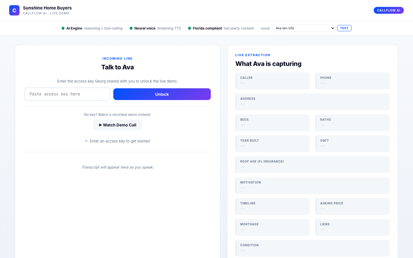 CallFlow AI · Intelligent Call Intake