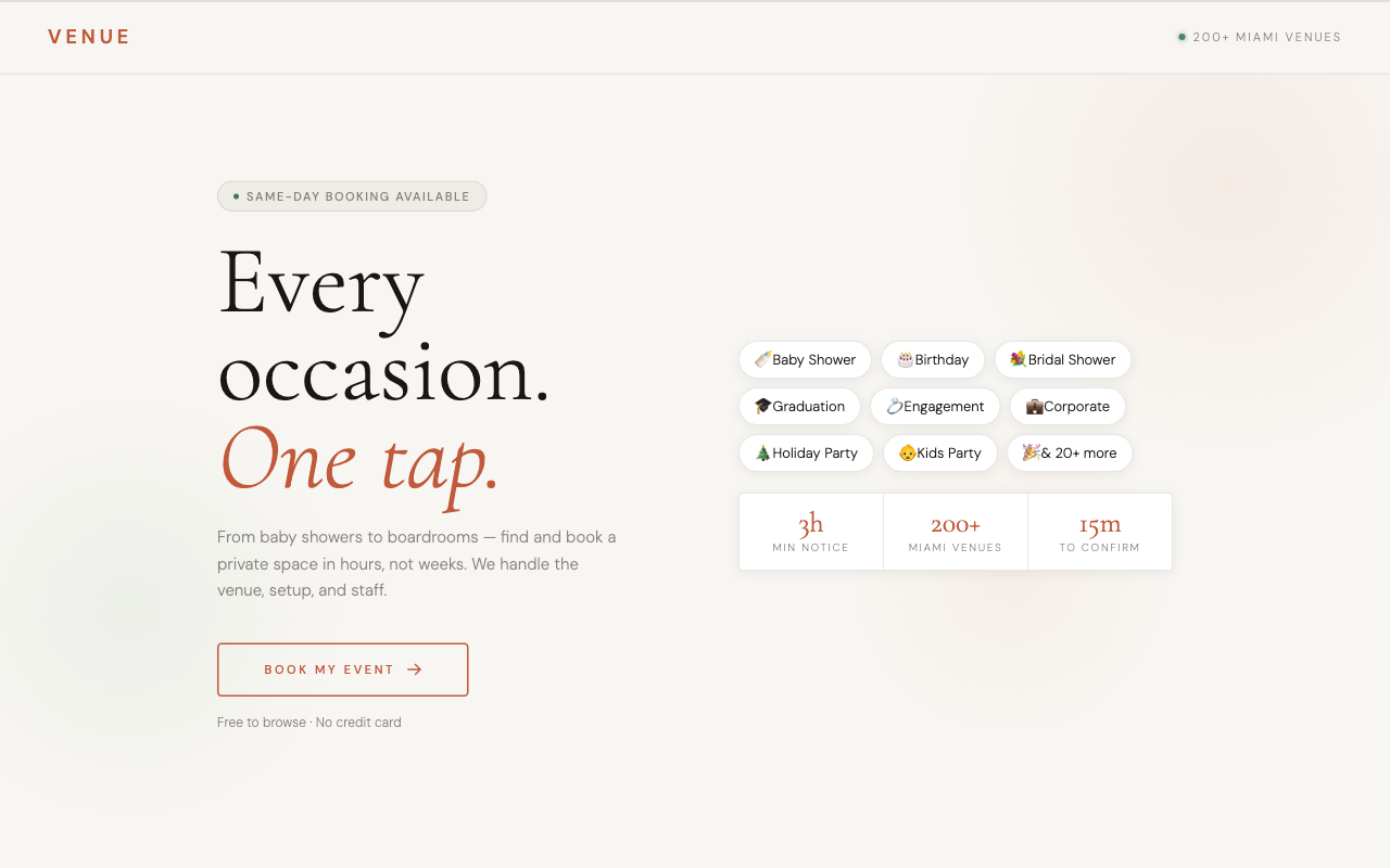 VENUE — Private Event Booking